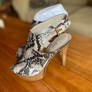 Guess snakeskin peep toe stilettos